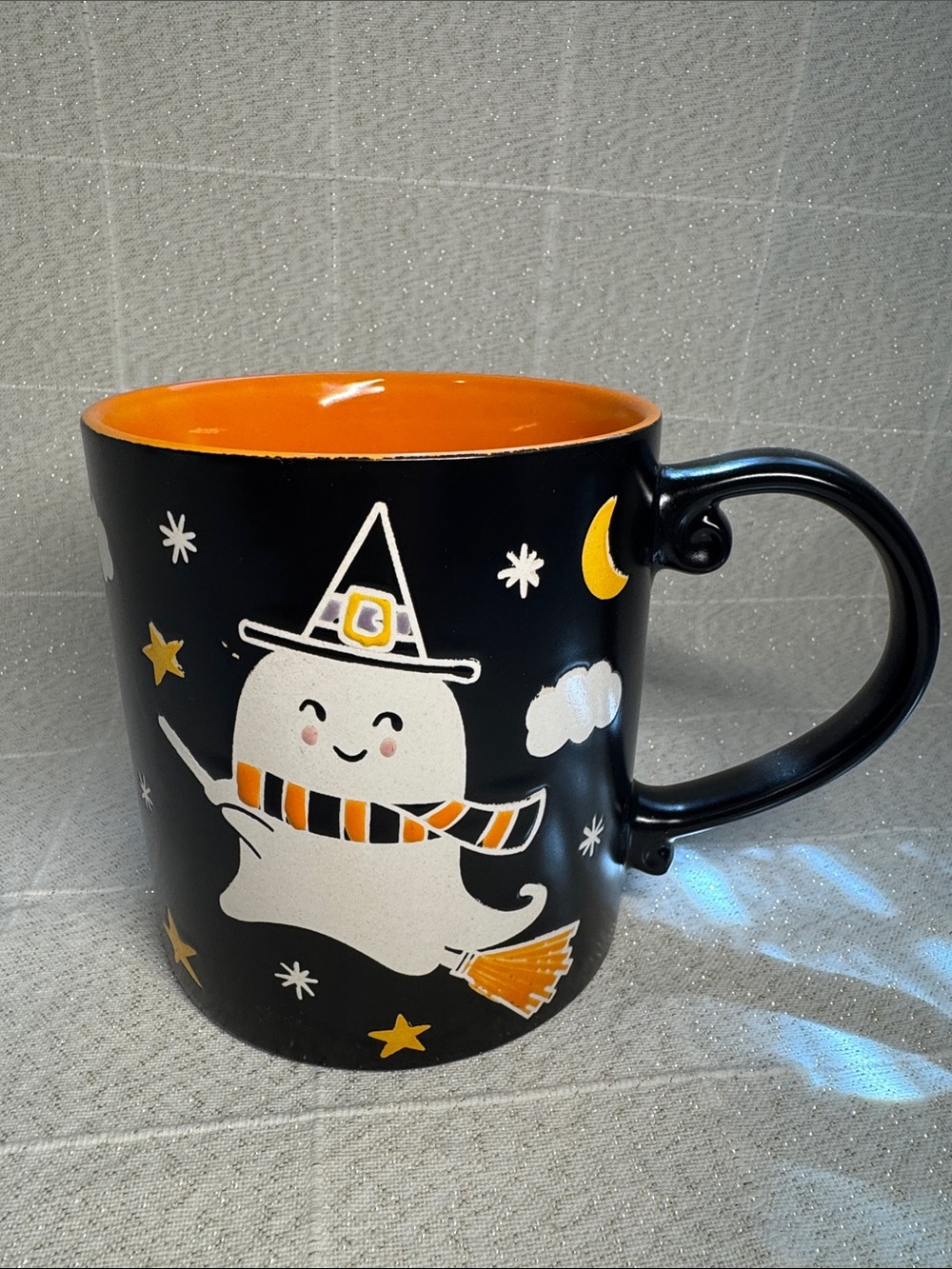 Black and Orange Halloween Ghost Ceramic Mug